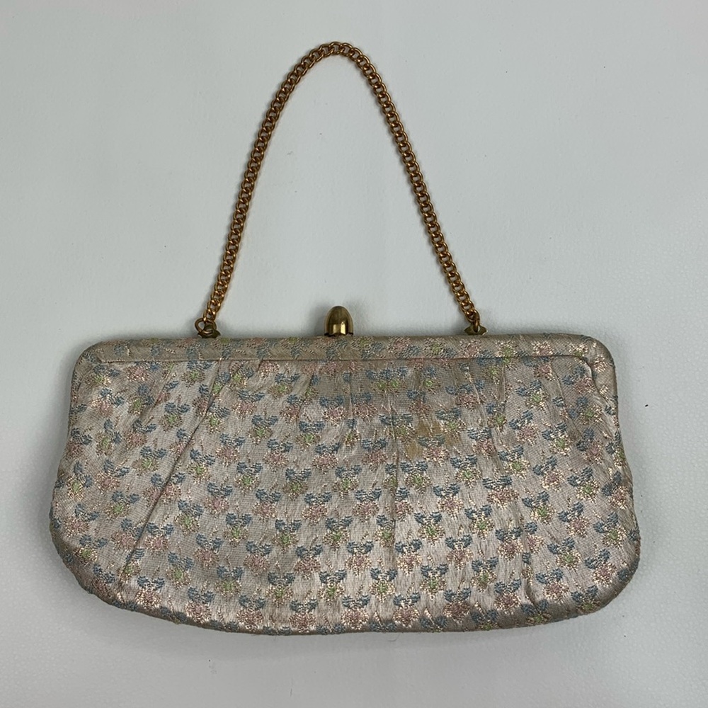 Vintage Gold chain clutch purse bag Light pink blue green sparkle Clasp opening